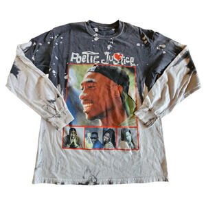 Poetic Justice Tupac Bleech Wash Gray Long Sleeve Mens Shirt Size Small / Medium